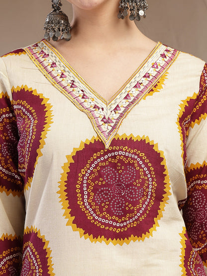 Bandhej Printed Cotton Straight Kurta