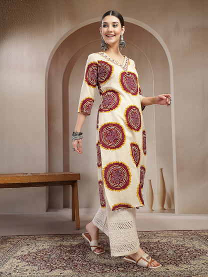 Bandhej Printed Cotton Straight Kurta