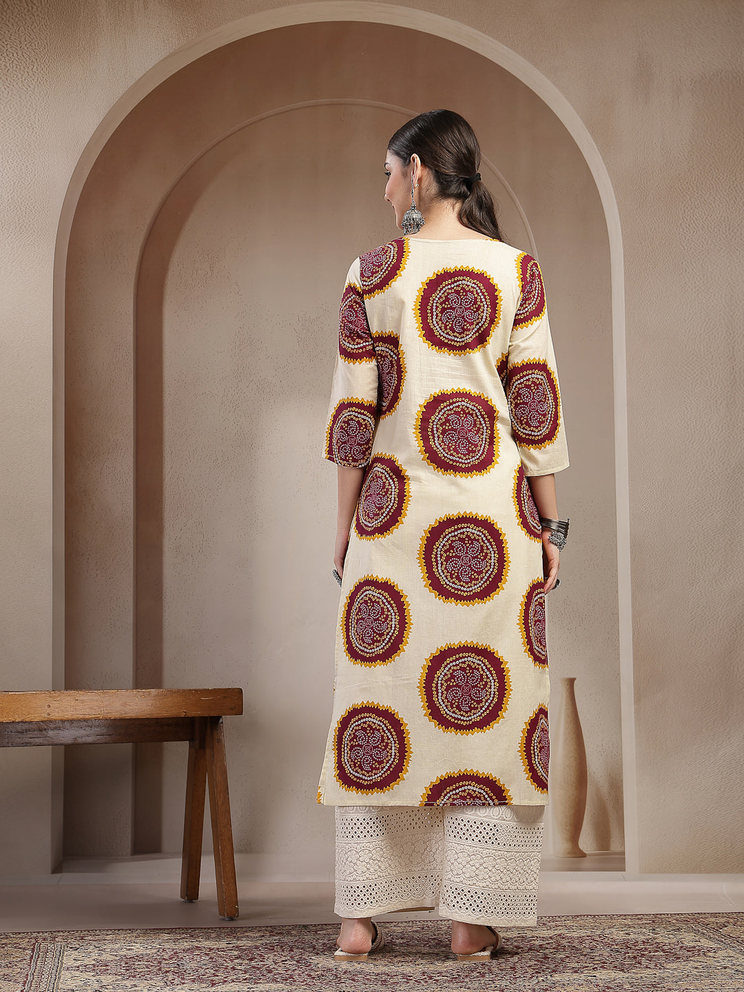 Bandhej Printed Cotton Straight Kurta
