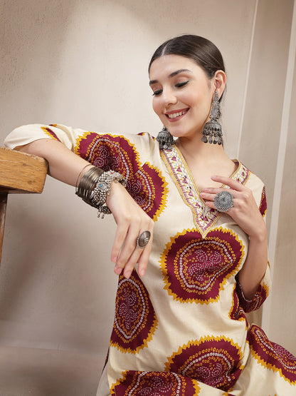 Bandhej Printed Cotton Straight Kurta