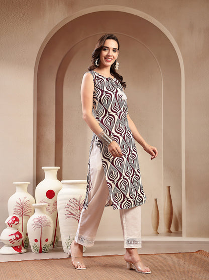 Wine Printed Rayon Straight Kurta (Pre-Order)