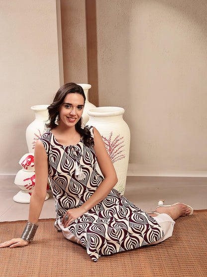 Wine Printed Rayon Straight Kurta