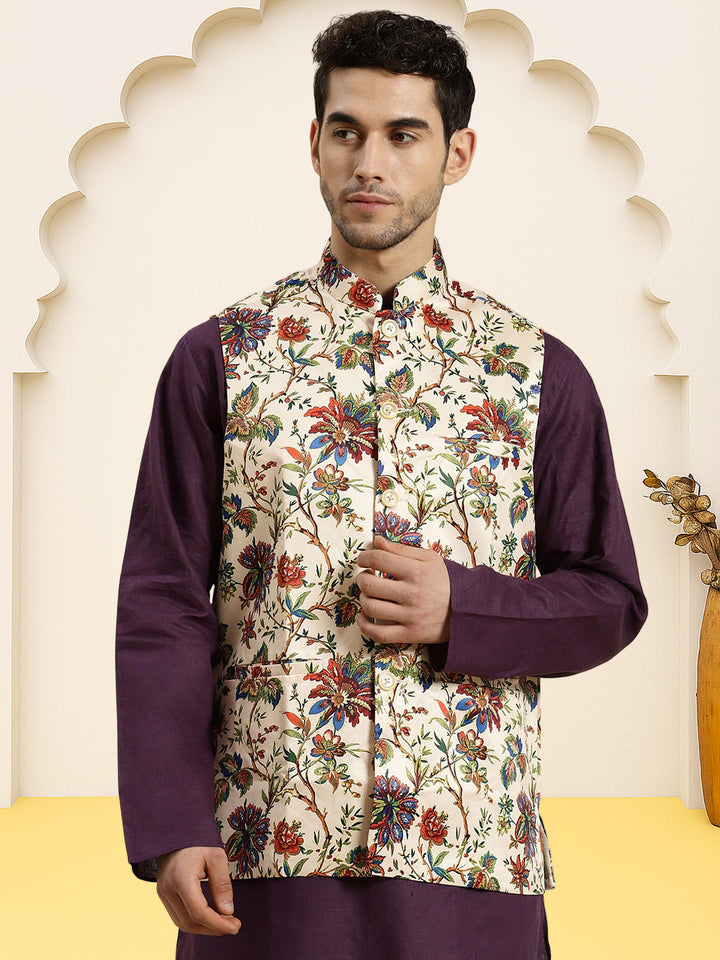 Silk Blend Ethnic Wear Nehru Jacket