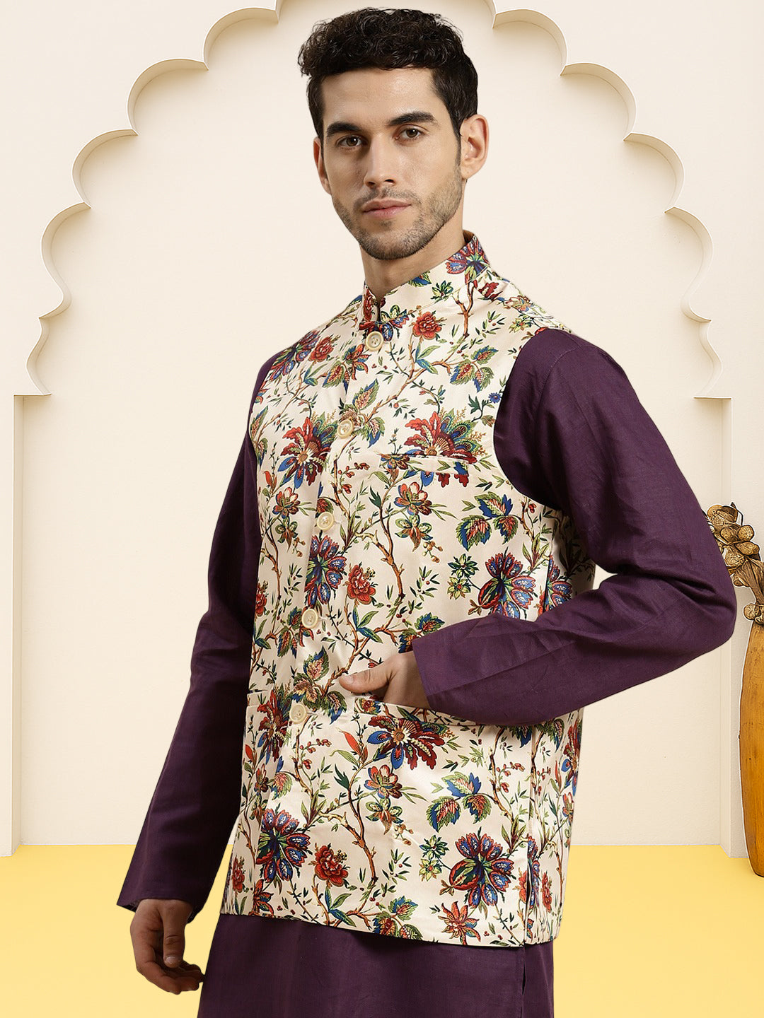 Silk Blend Ethnic Wear Nehru Jacket