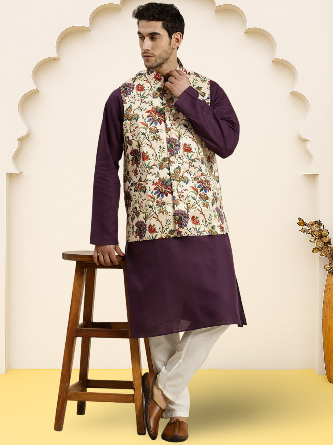 Silk Blend Ethnic Wear Nehru Jacket