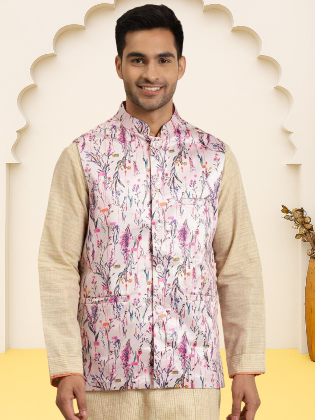 Silk Blend Ethnic Wear Nehru Jacket