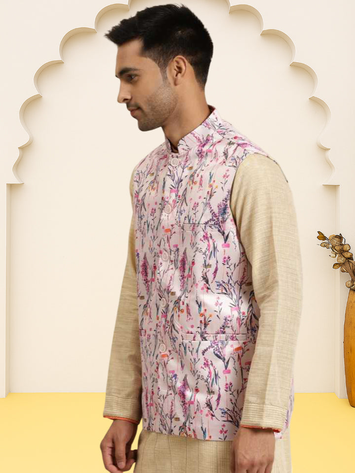 Silk Blend Ethnic Wear Nehru Jacket