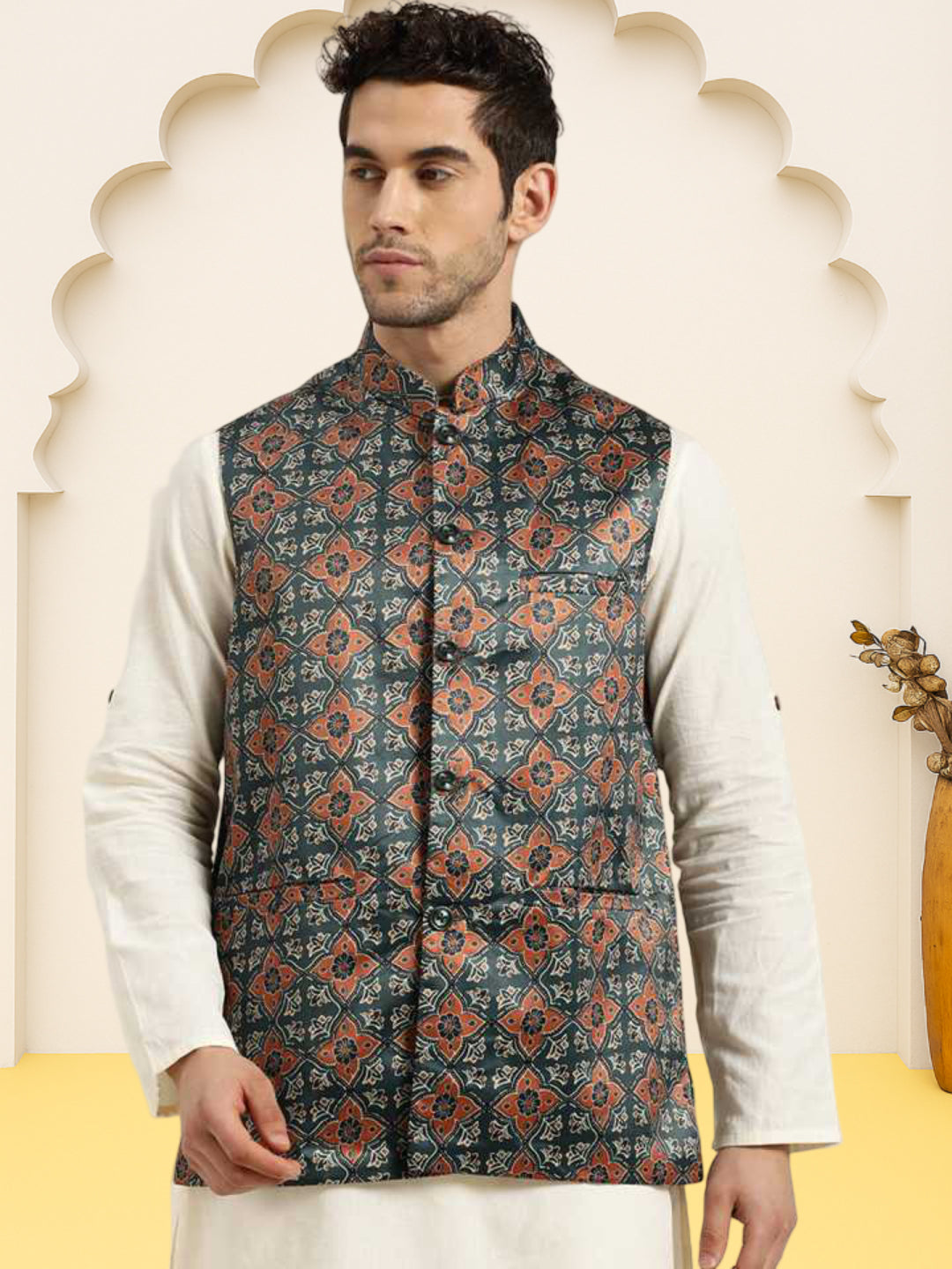 Silk Blend Ethnic Wear Nehru Jacket