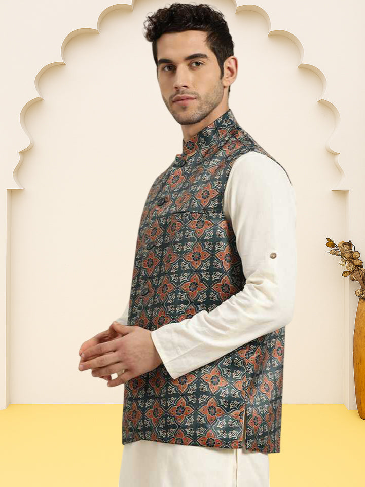 Silk Blend Ethnic Wear Nehru Jacket