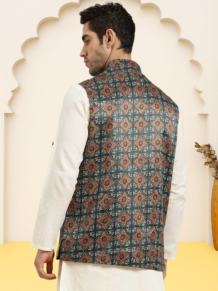 Silk Blend Ethnic Wear Nehru Jacket