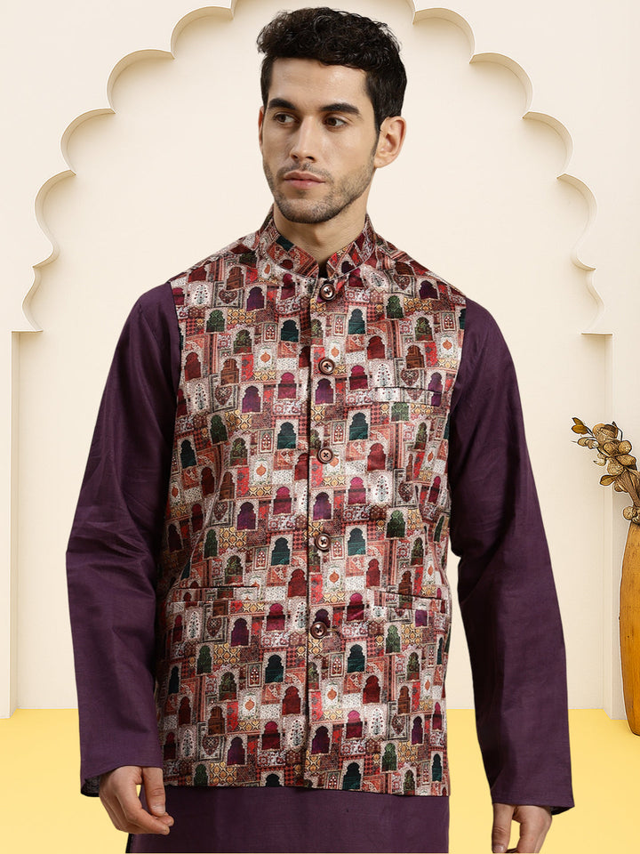 Silk Blend Ethnic Wear Nehru Jacket