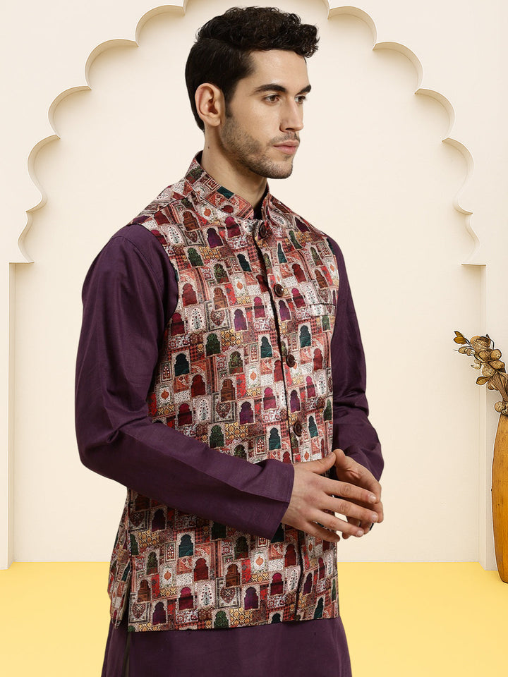 Silk Blend Ethnic Wear Nehru Jacket