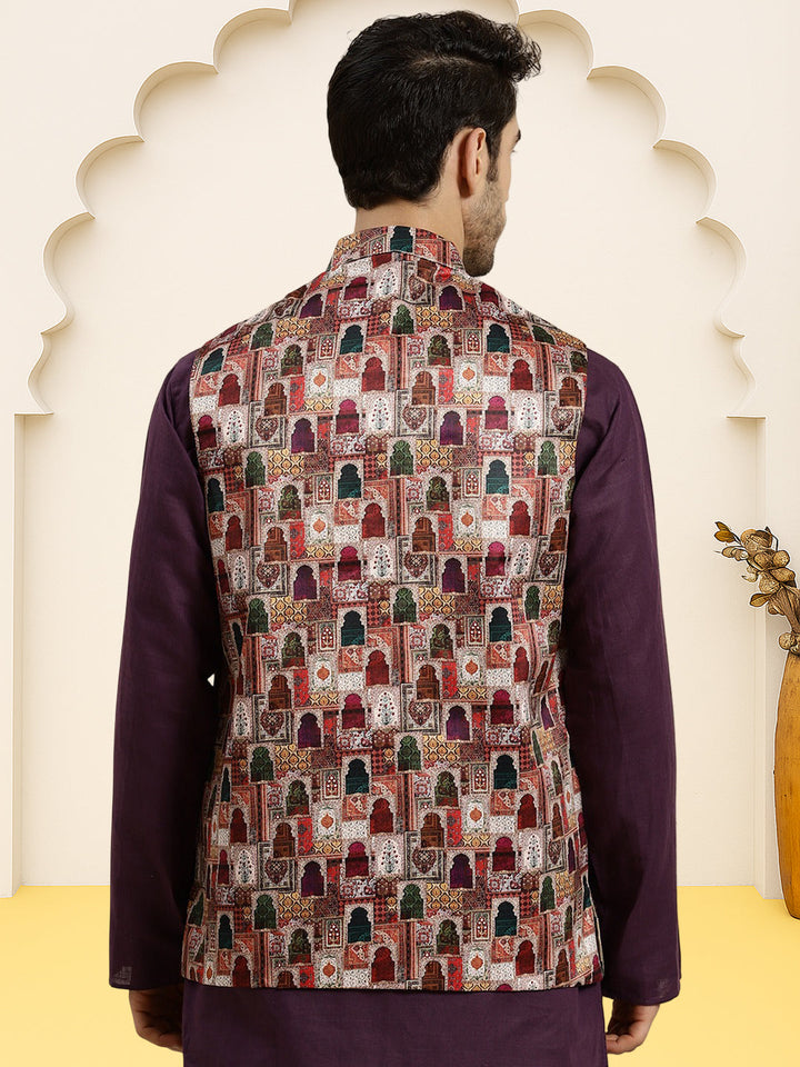 Silk Blend Ethnic Wear Nehru Jacket