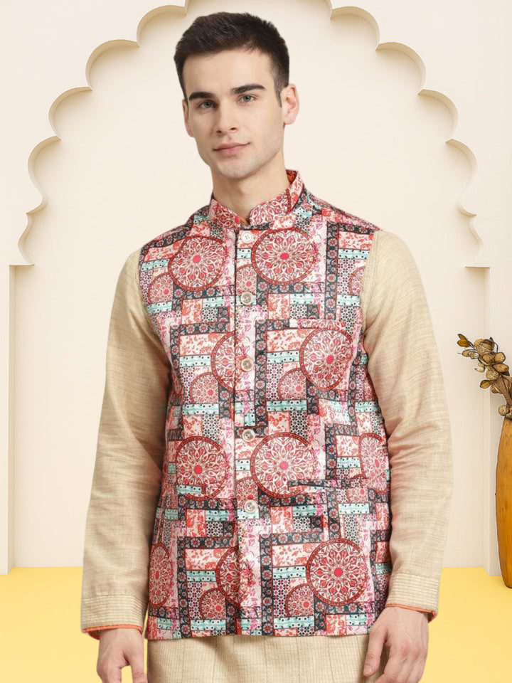 Silk Blend Ethnic Wear Nehru Jacket