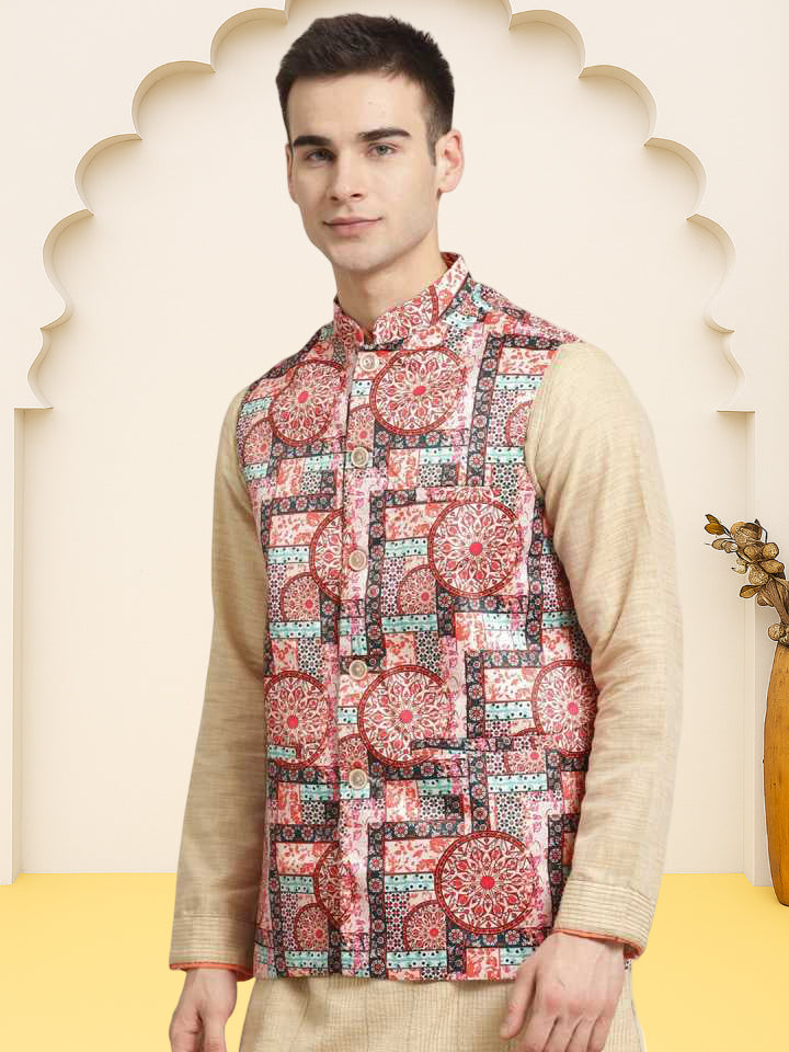 Silk Blend Ethnic Wear Nehru Jacket