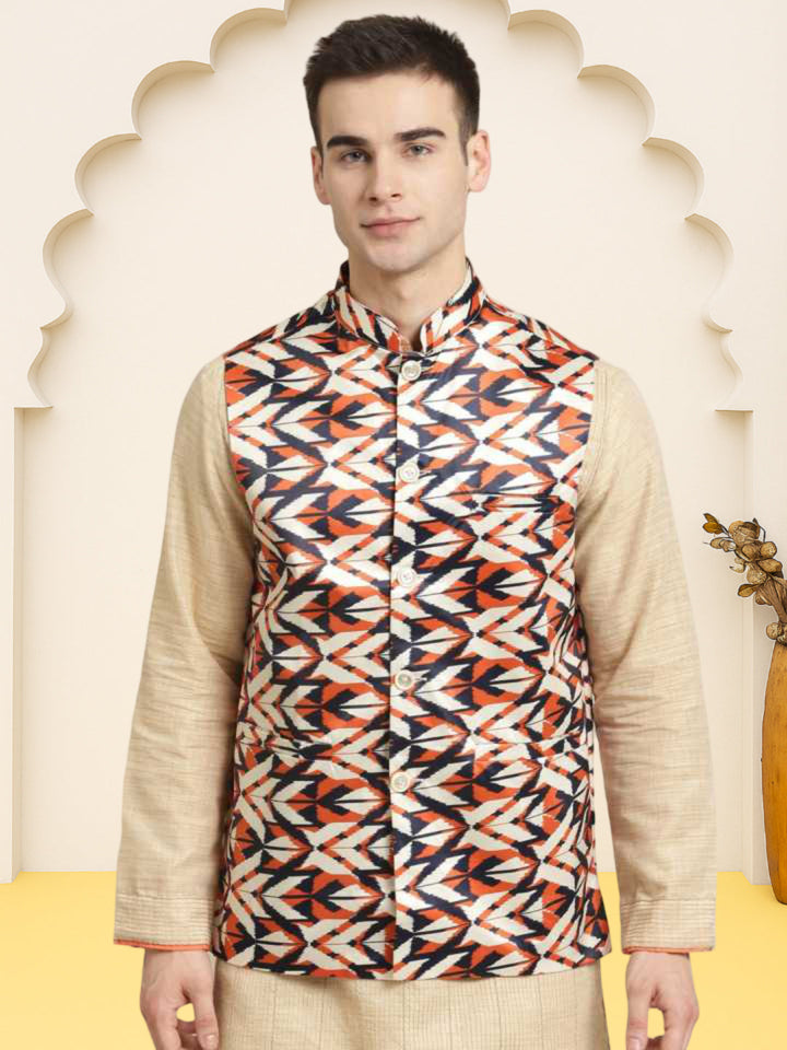 Silk Blend Ethnic Wear Nehru Jacket