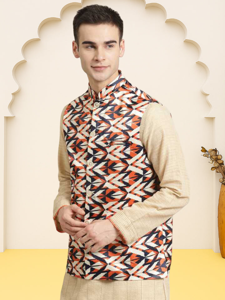 Silk Blend Ethnic Wear Nehru Jacket