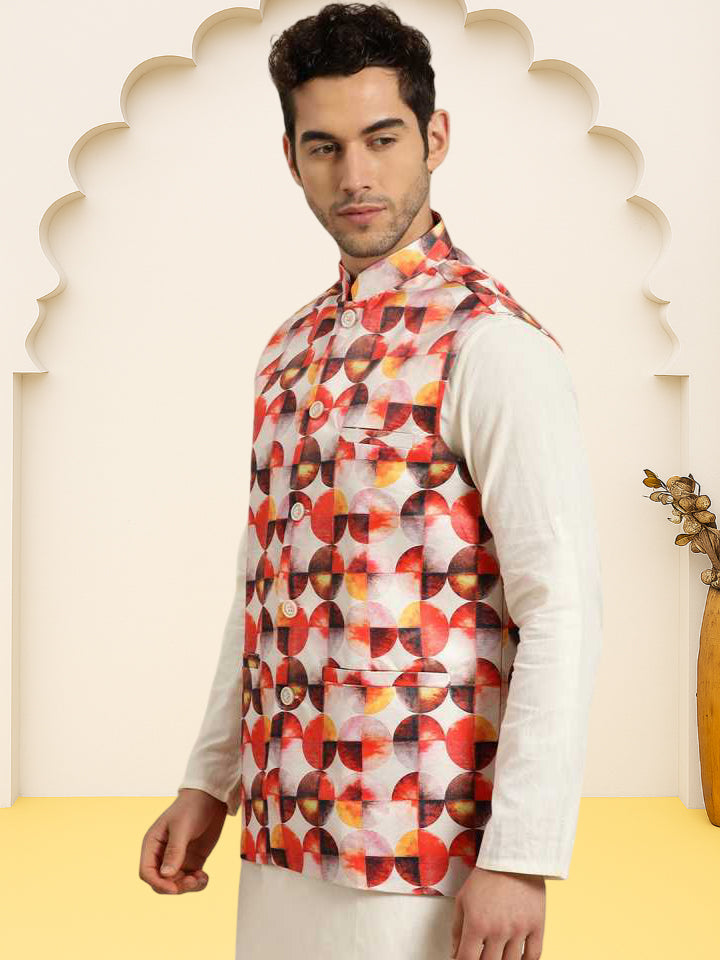 Silk Blend Ethnic Wear Nehru Jacket