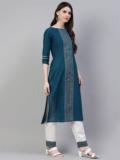 Women Printed Cotton Straight Kurta Pant Dupatta Set (Pre-Order)