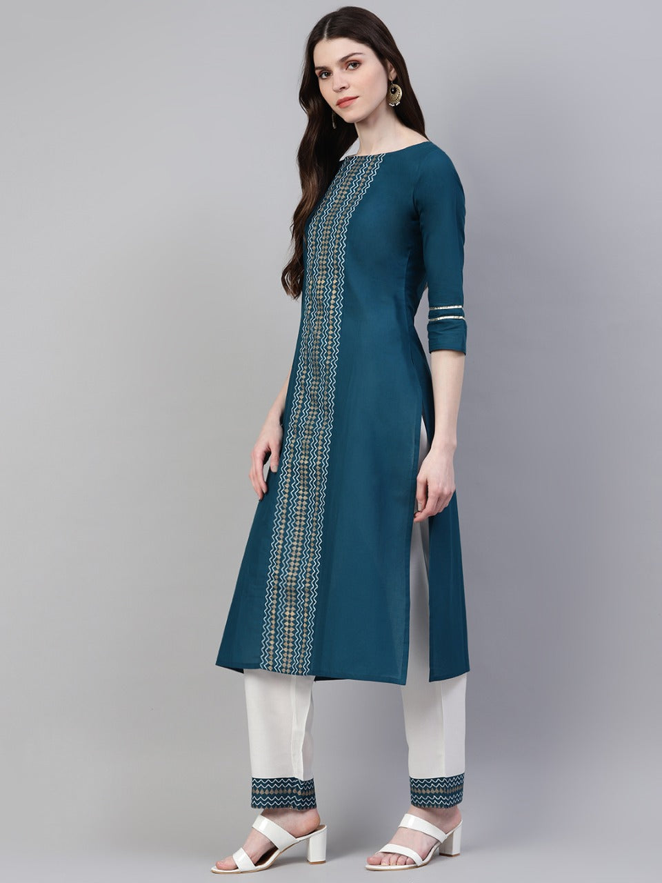 Women Printed Cotton Straight Kurta Pant Dupatta Set (Pre-Order)