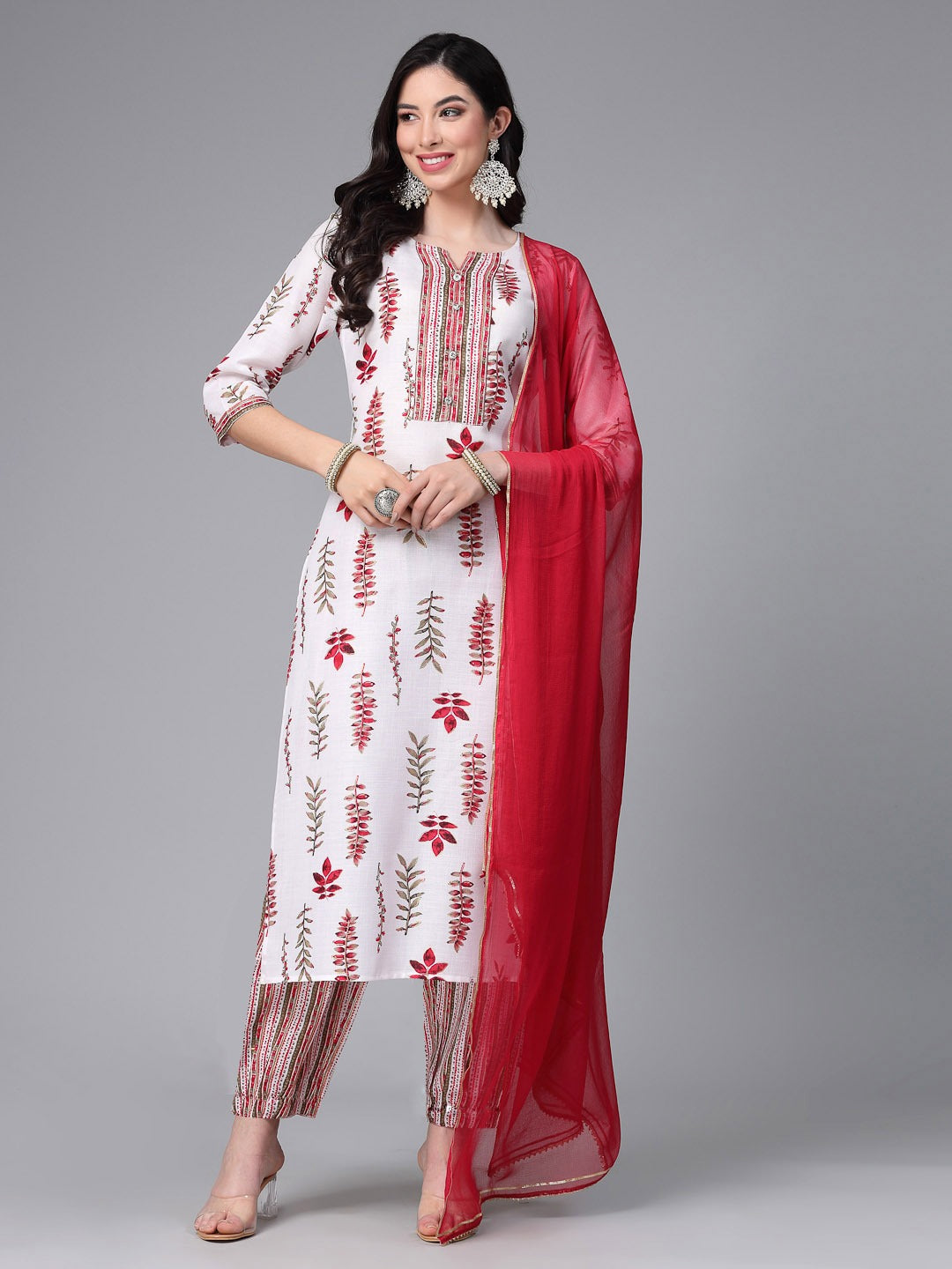 Printed Cotton Blend Kurta Pant Dupatta Set