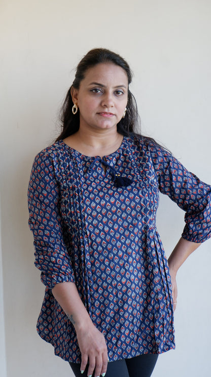 Printed Round Neck Three-Quarter Sleeves Top (Preorder)