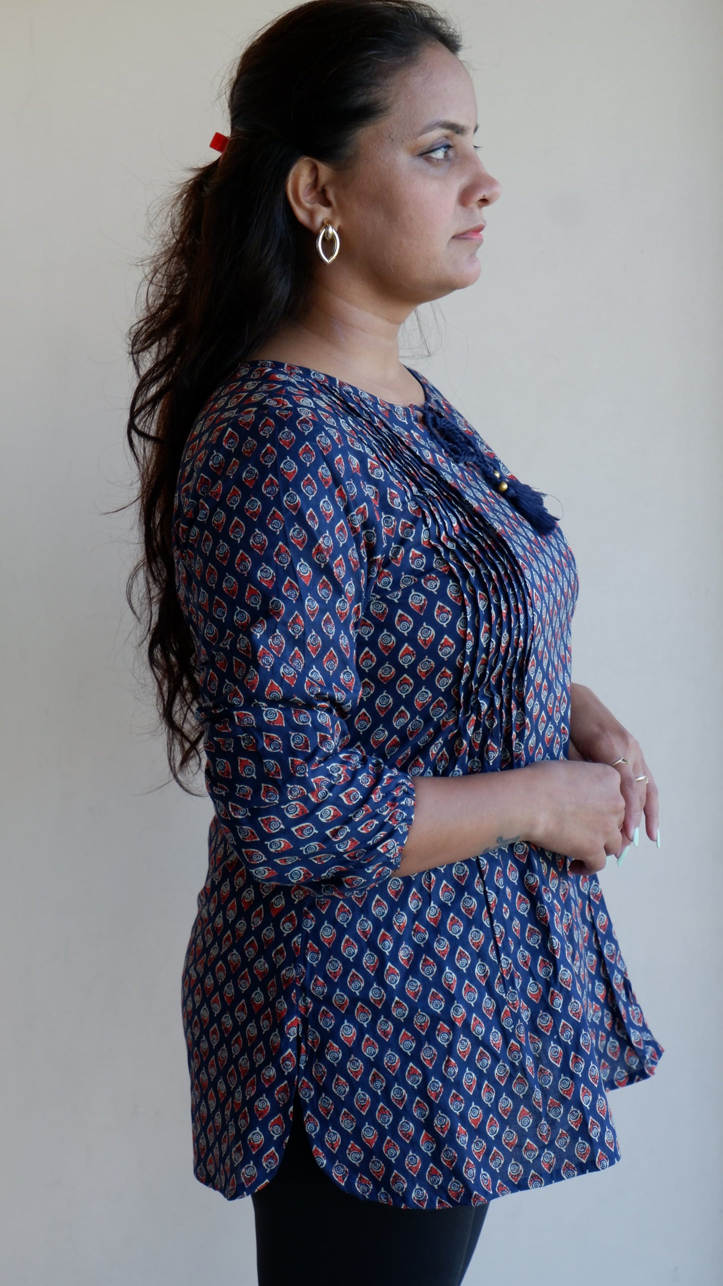 Printed Round Neck Three-Quarter Sleeves Top (Preorder)