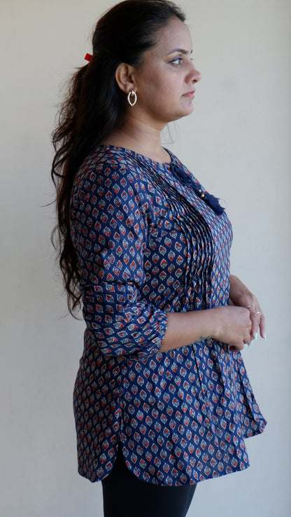 Printed Round Neck Three-Quarter Sleeves Top (Preorder)