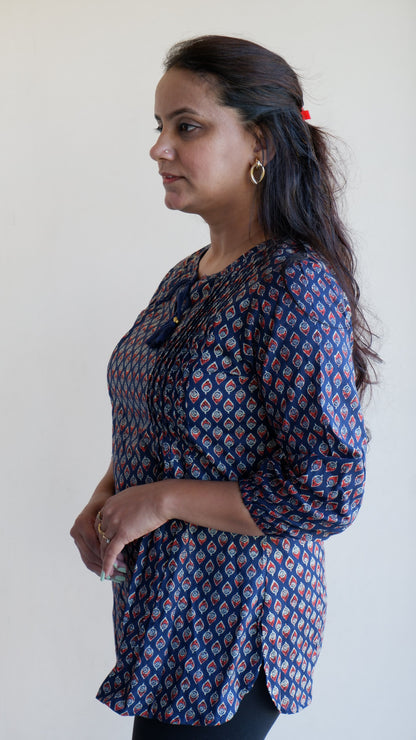 Printed Round Neck Three-Quarter Sleeves Top (Preorder)