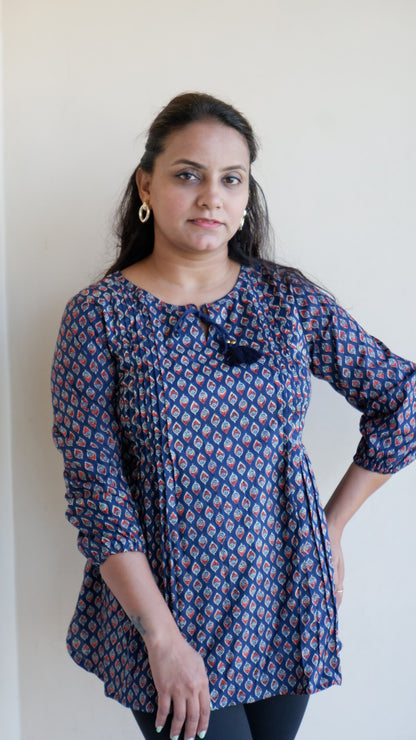 Printed Round Neck Three-Quarter Sleeves Top (Preorder)