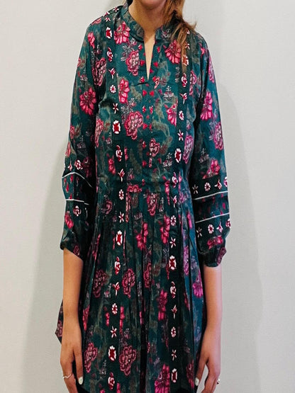 Printed Mandarin Collar Three-Quarter Sleeves Top (kimayra) (Preorder)