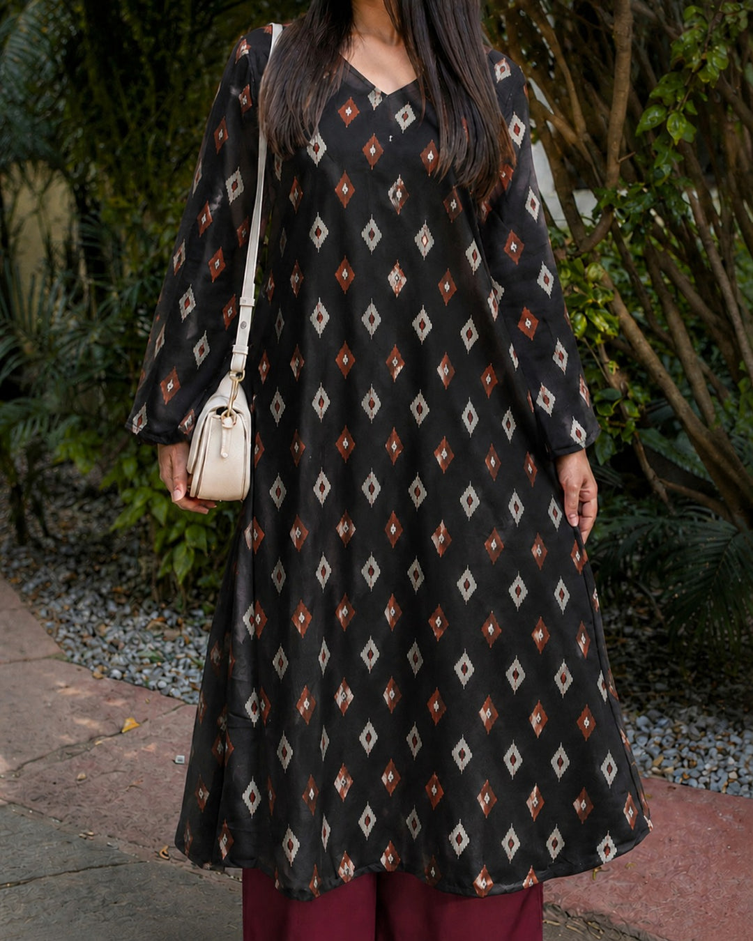 Ikat Printed Rayon A-Line Kurta With Palazzo