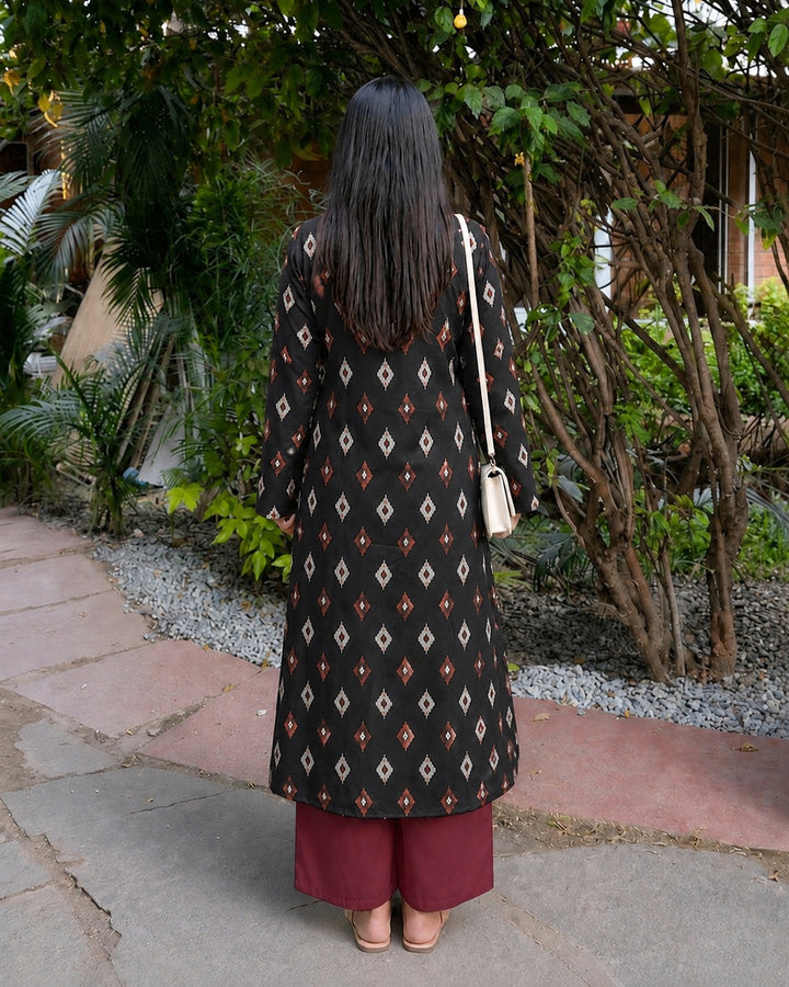Ikat Printed Rayon A-Line Kurta With Palazzo