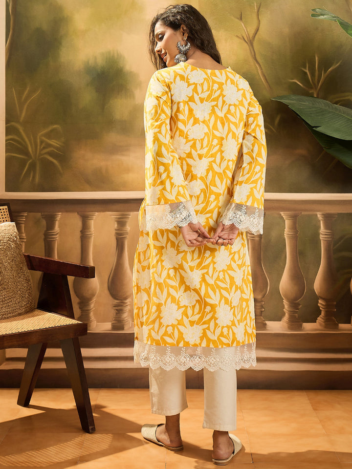 Floral Printed Cotton Straight Kurta