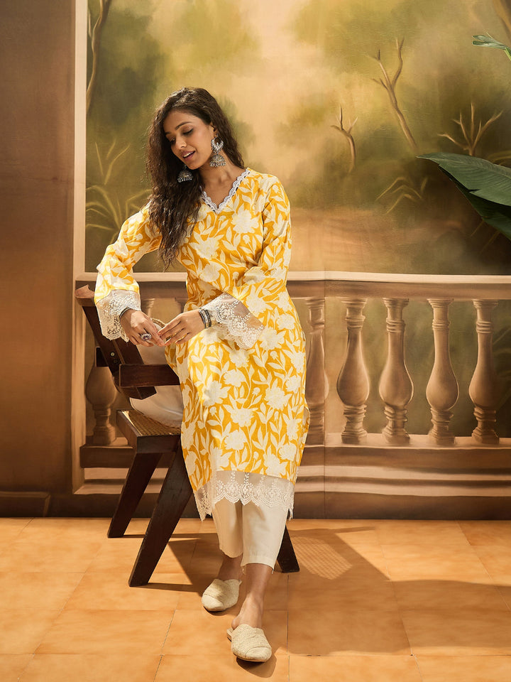 Floral Printed Cotton Straight Kurta