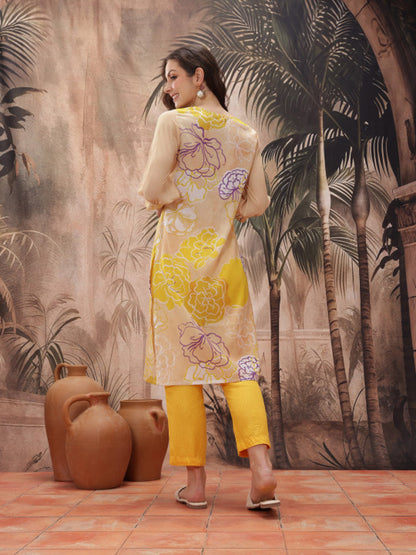 Floral Printed Polyester Straight Kurta