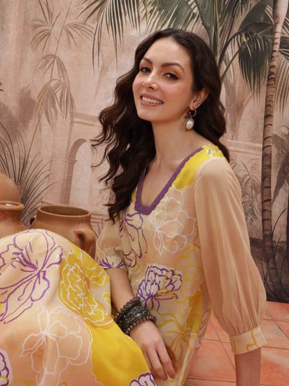 Floral Printed Polyester Straight Kurta