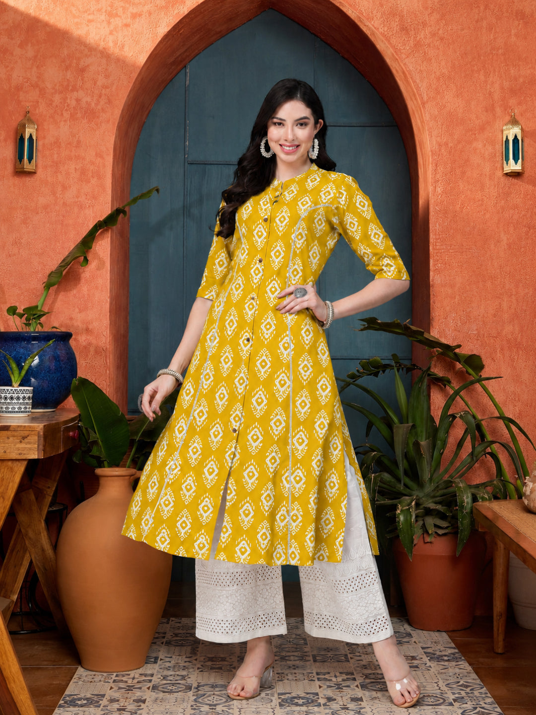 Ethnic Printed Rayon A-Line Kurta