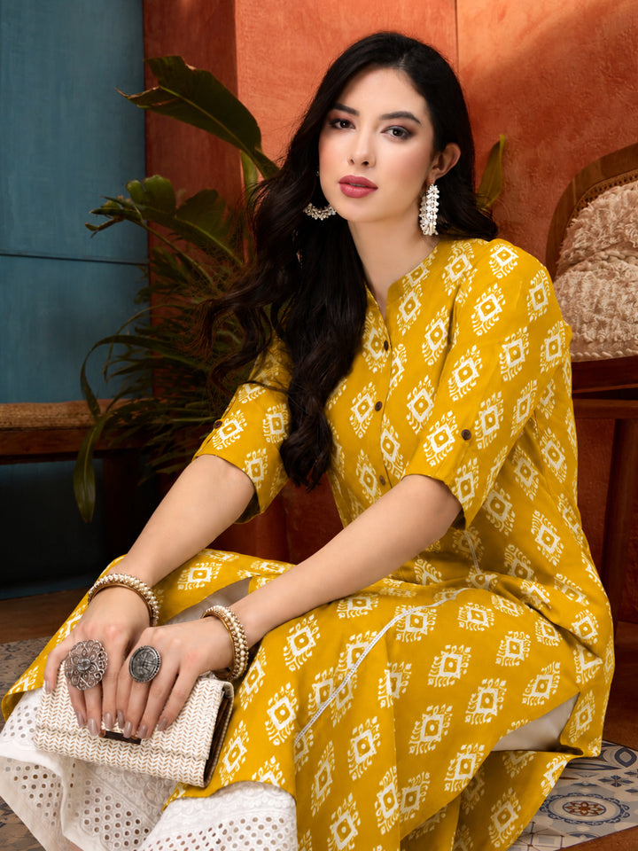 Ethnic Printed Rayon A-Line Kurta