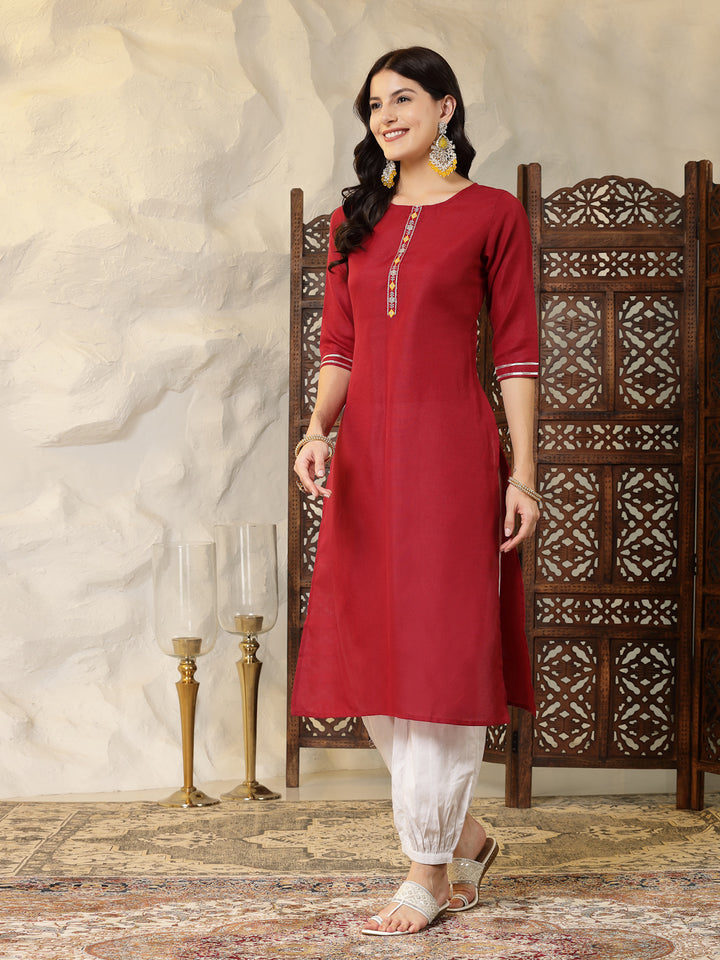 Self Designed Cotton Blend Straight Kurta