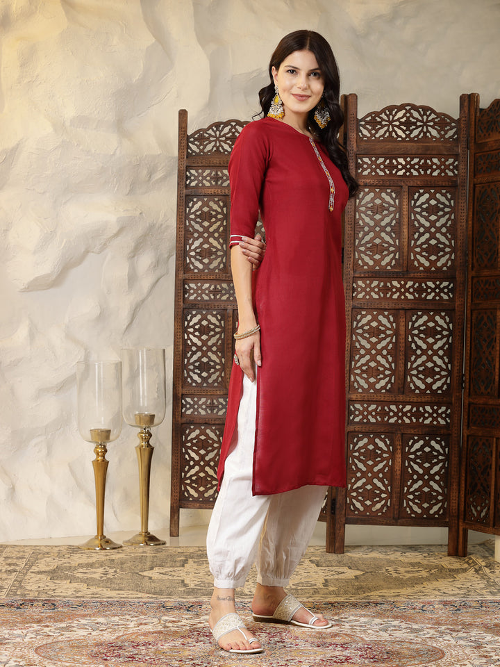 Self Designed Cotton Blend Straight Kurta