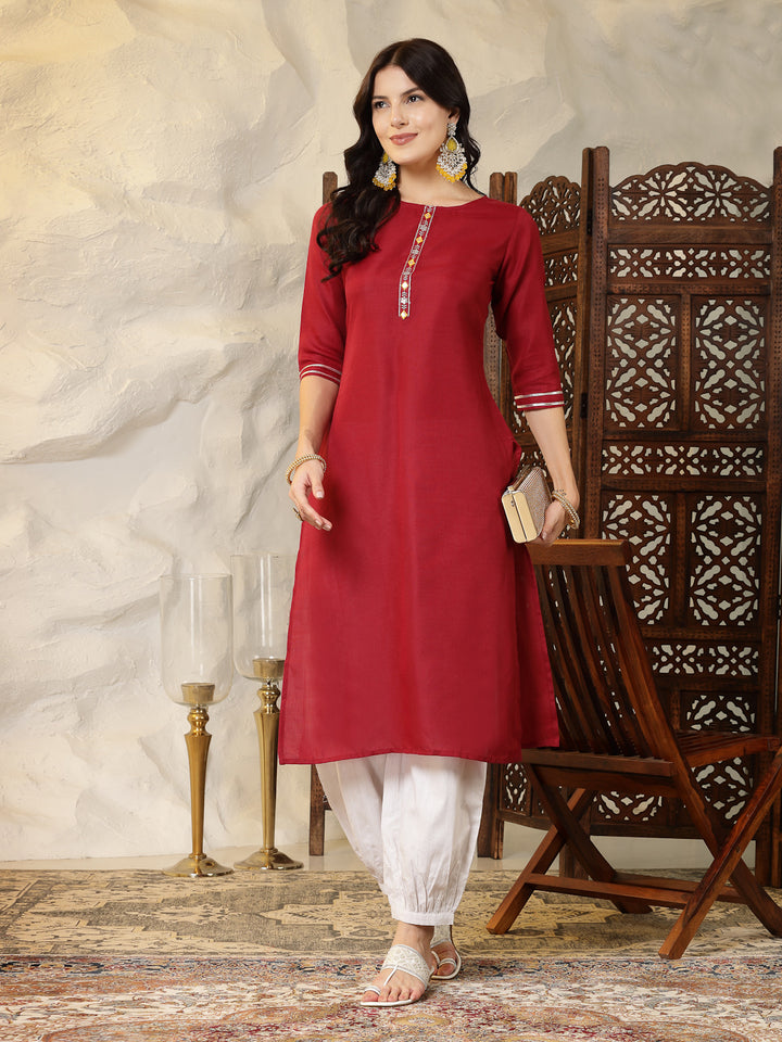 Self Designed Cotton Blend Straight Kurta