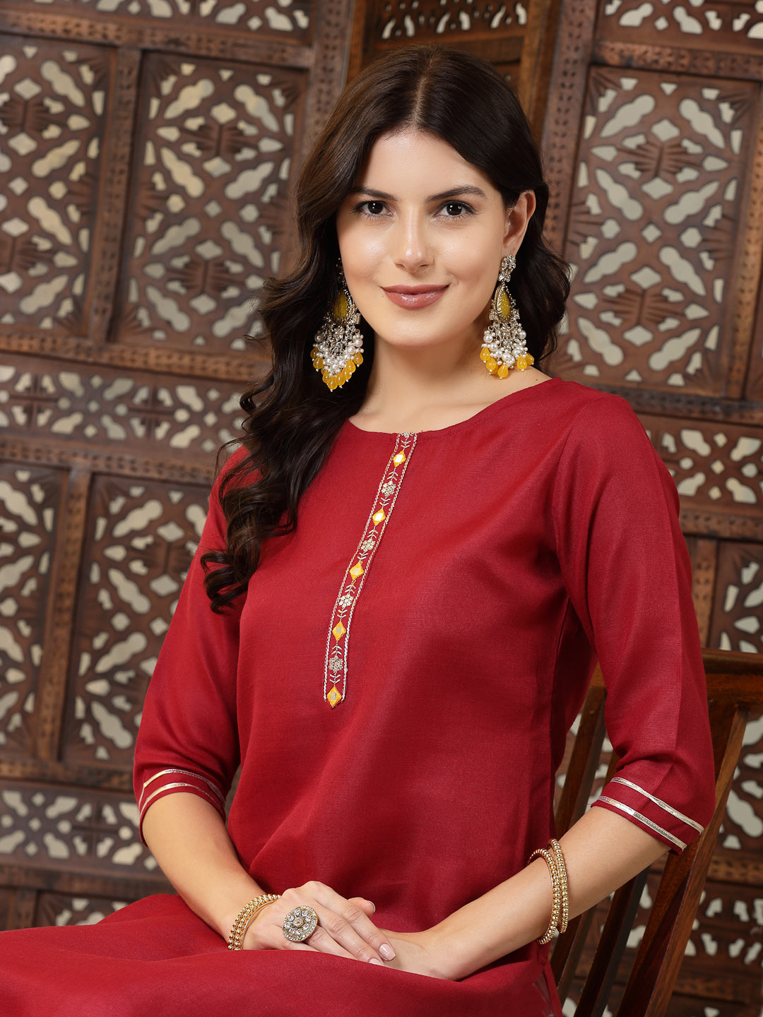 Self Designed Cotton Blend Straight Kurta
