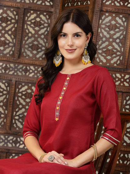 Self Designed Cotton Blend Straight Kurta