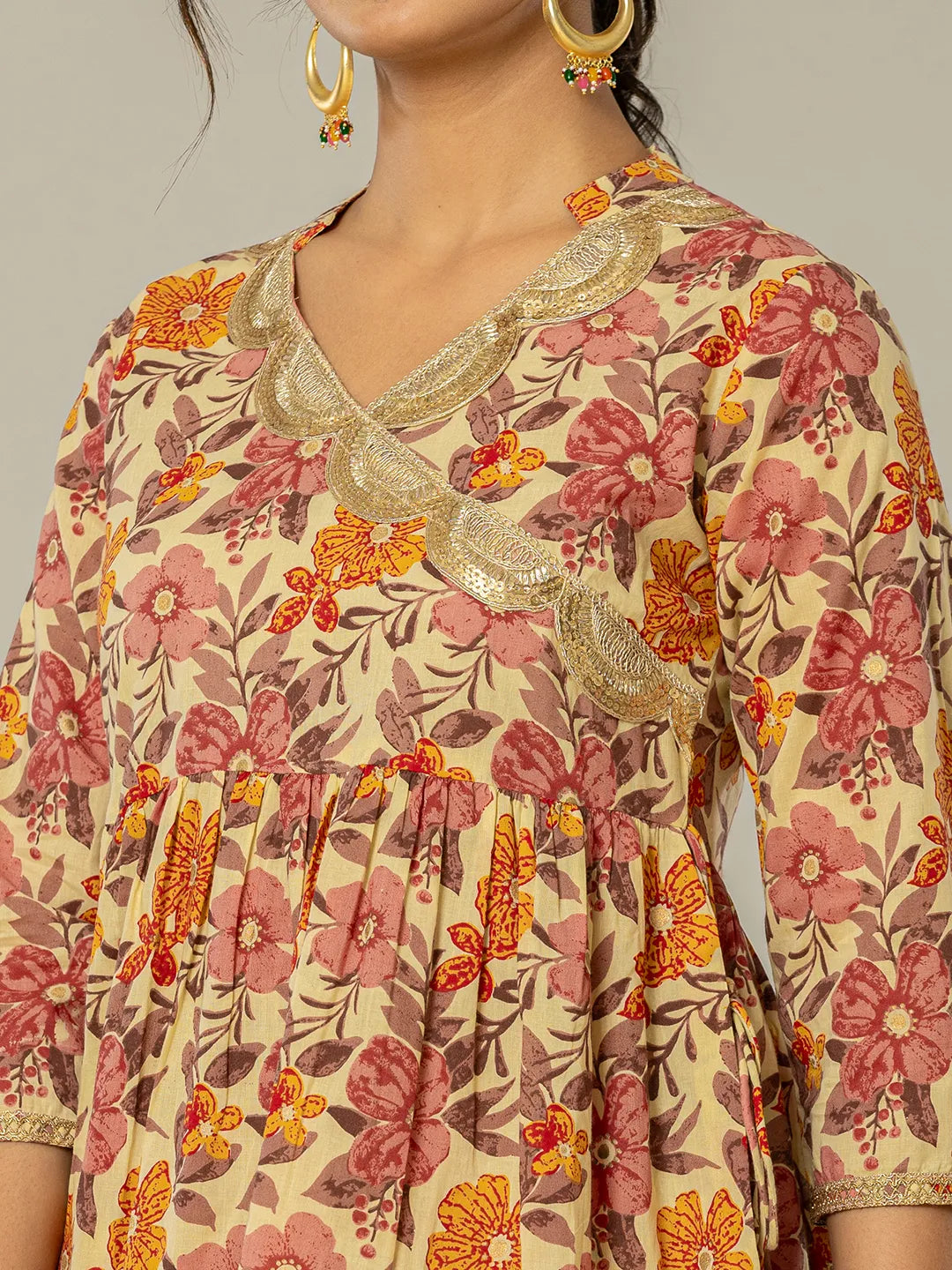 Beige Cotton Peplum Sharara Co Ord Set