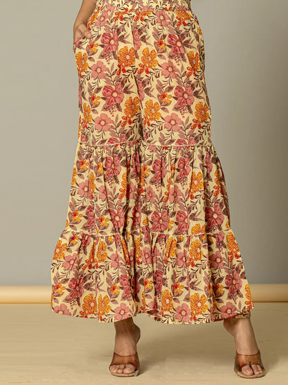 Beige Cotton Peplum Sharara Co Ord Set