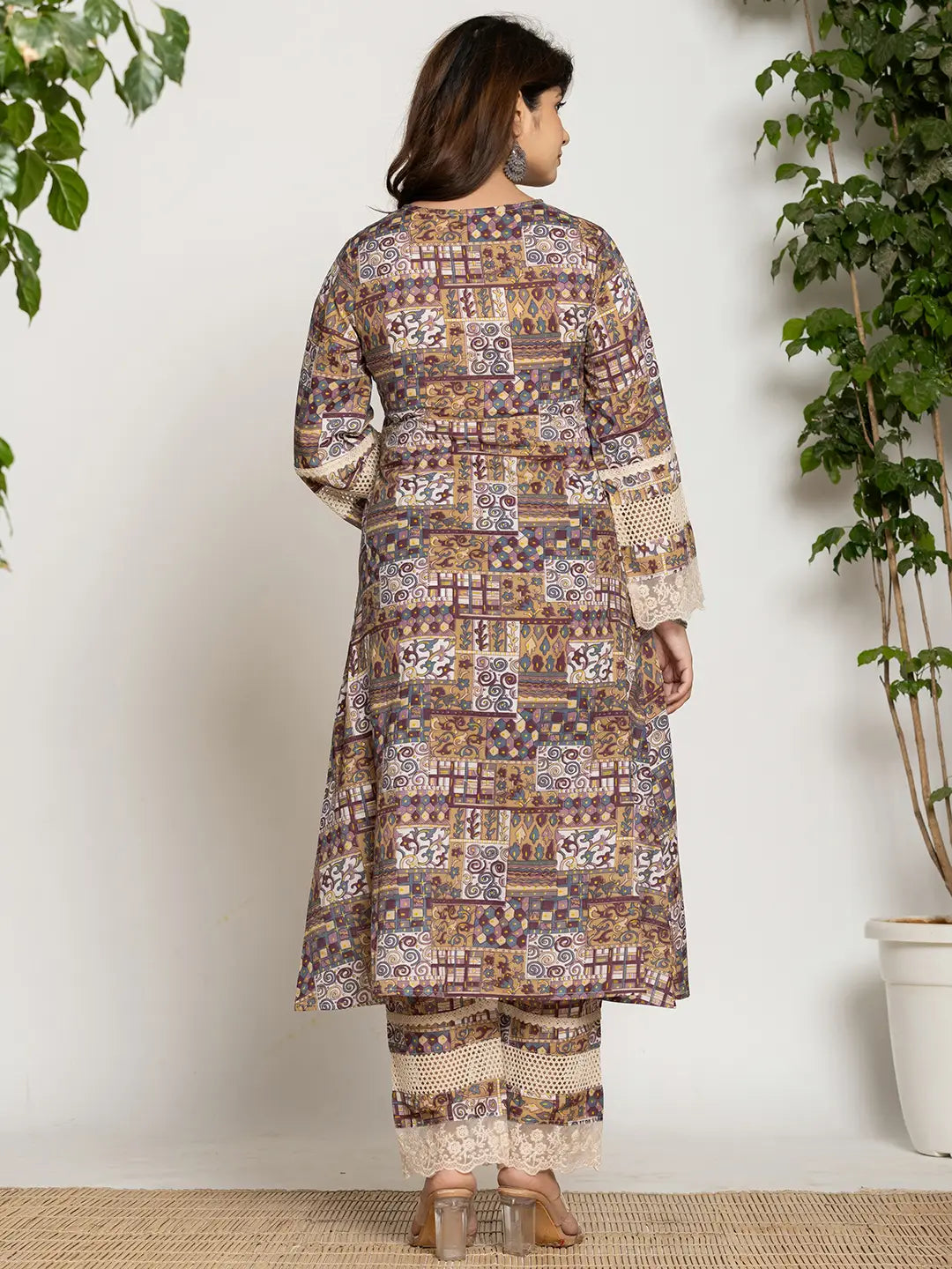 Beige Ethnic Motifs A Line Kurta Pant Set