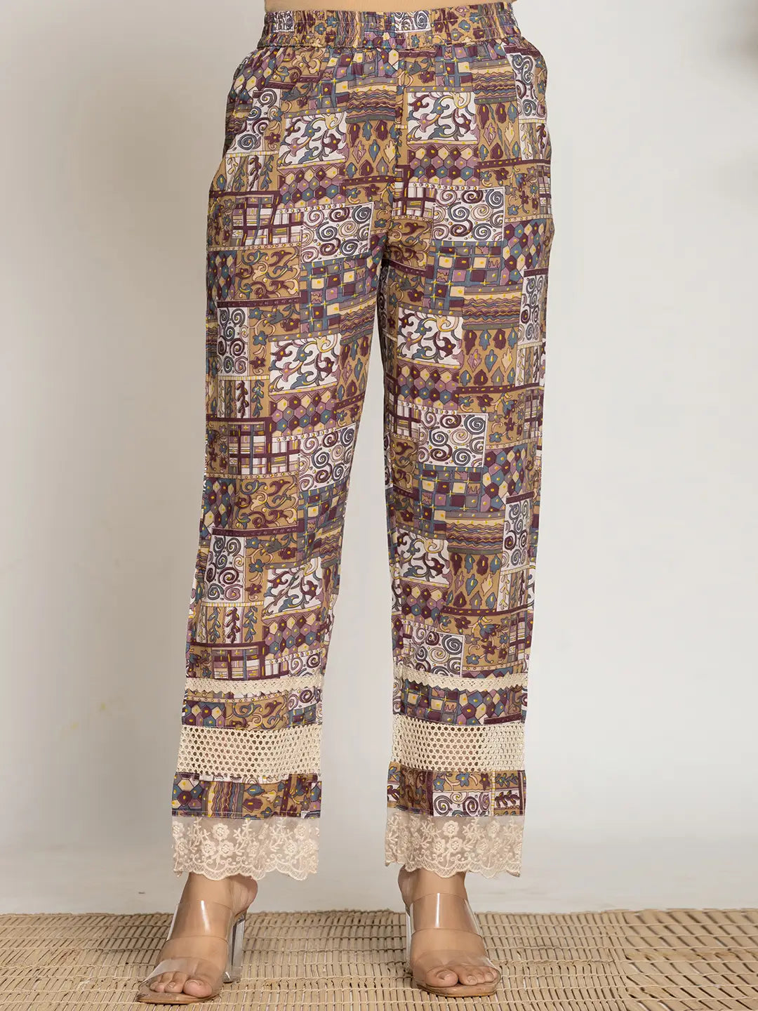 Beige Ethnic Motifs A Line Kurta Pant Set