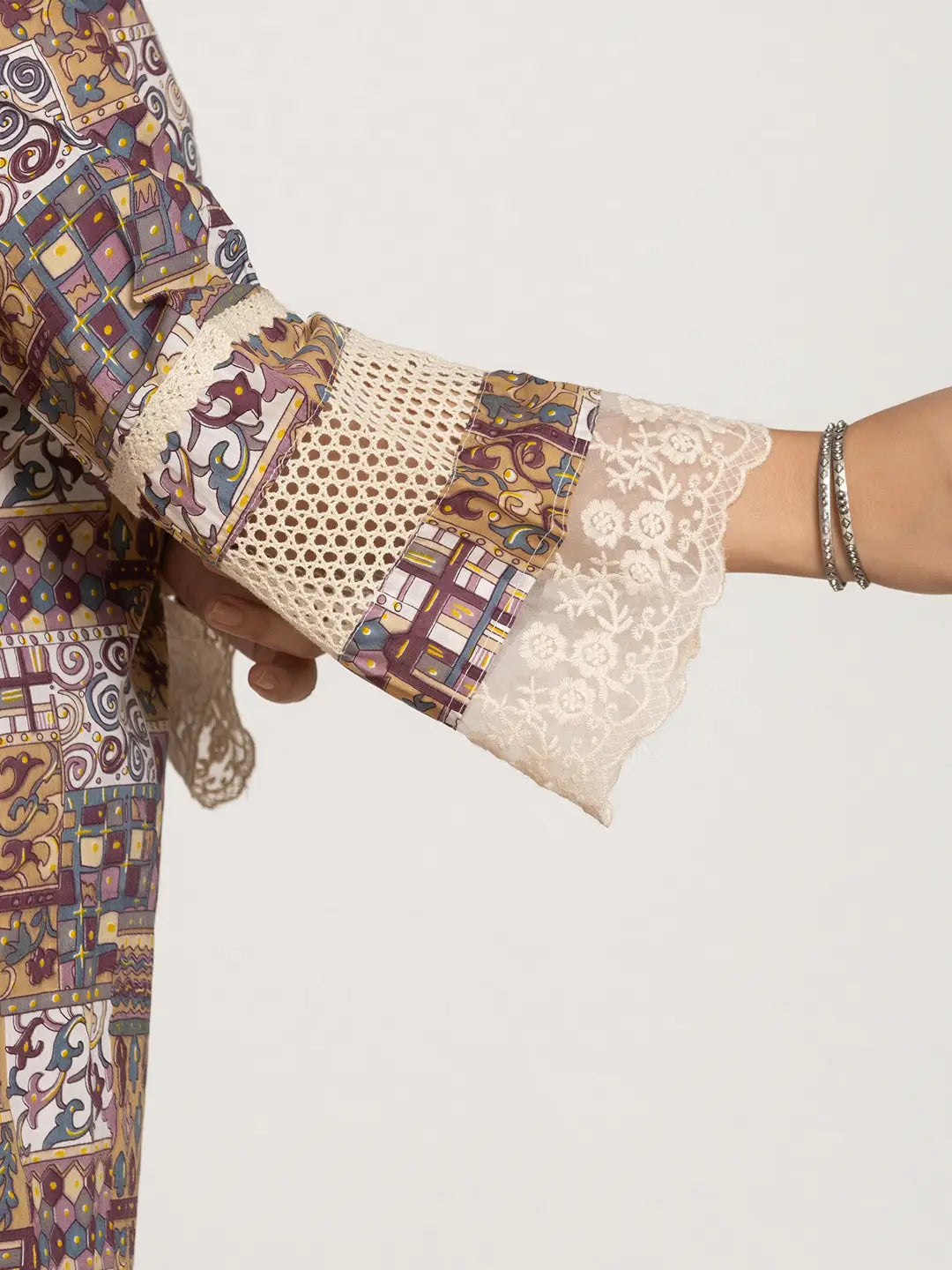 Beige Ethnic Motifs A Line Kurta Pant Set