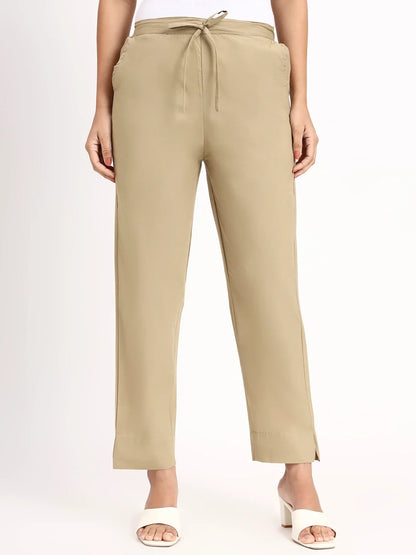 Mid-Rise Ankle-Length Regular Fit Poplin Pants